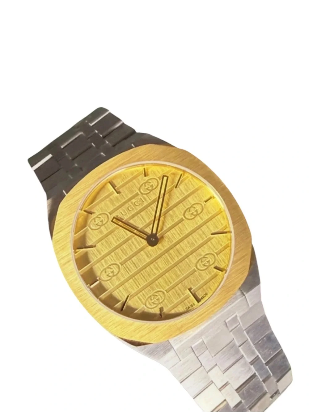 New Full Set Gucci 25H Unisex Watch Steel Gold Champagne Dial 38mm YA163405⁠